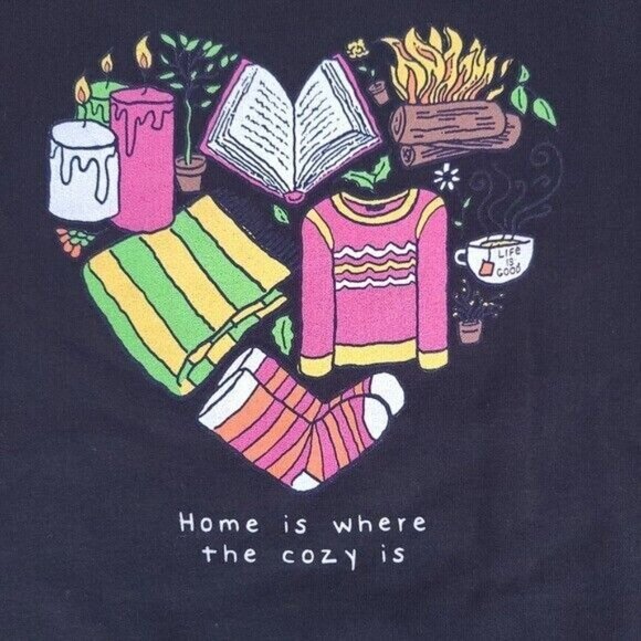 Life is Good NWT Mens Black Crusher Tee T-Shirt Size M Home Cozy Heart - Picture 10 of 10
